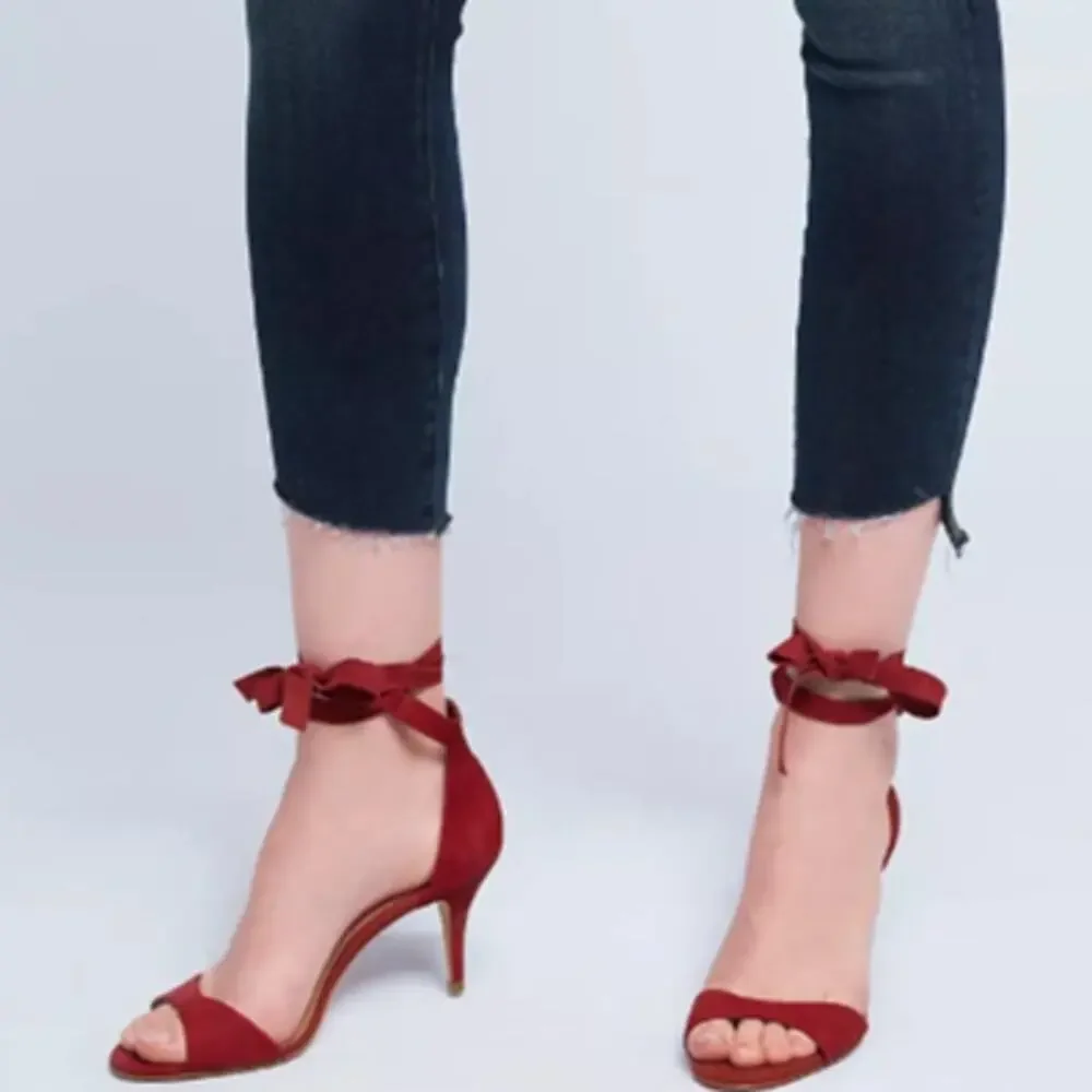 Anthropologie Schutz Tilan Red Suede Ankle Tie Stiletto Heels Women's Size 9